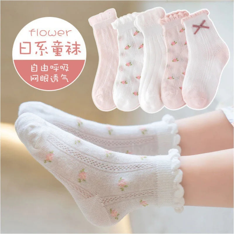 5 Pairs/ Lot Pure Colour Soft Breathable Cotton Kids School Socks