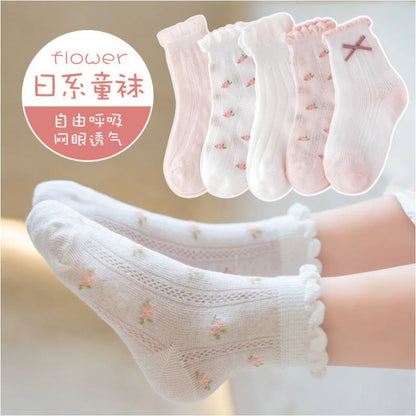 5 Pairs/ Lot Pure Colour Soft Breathable Cotton Kids School Socks