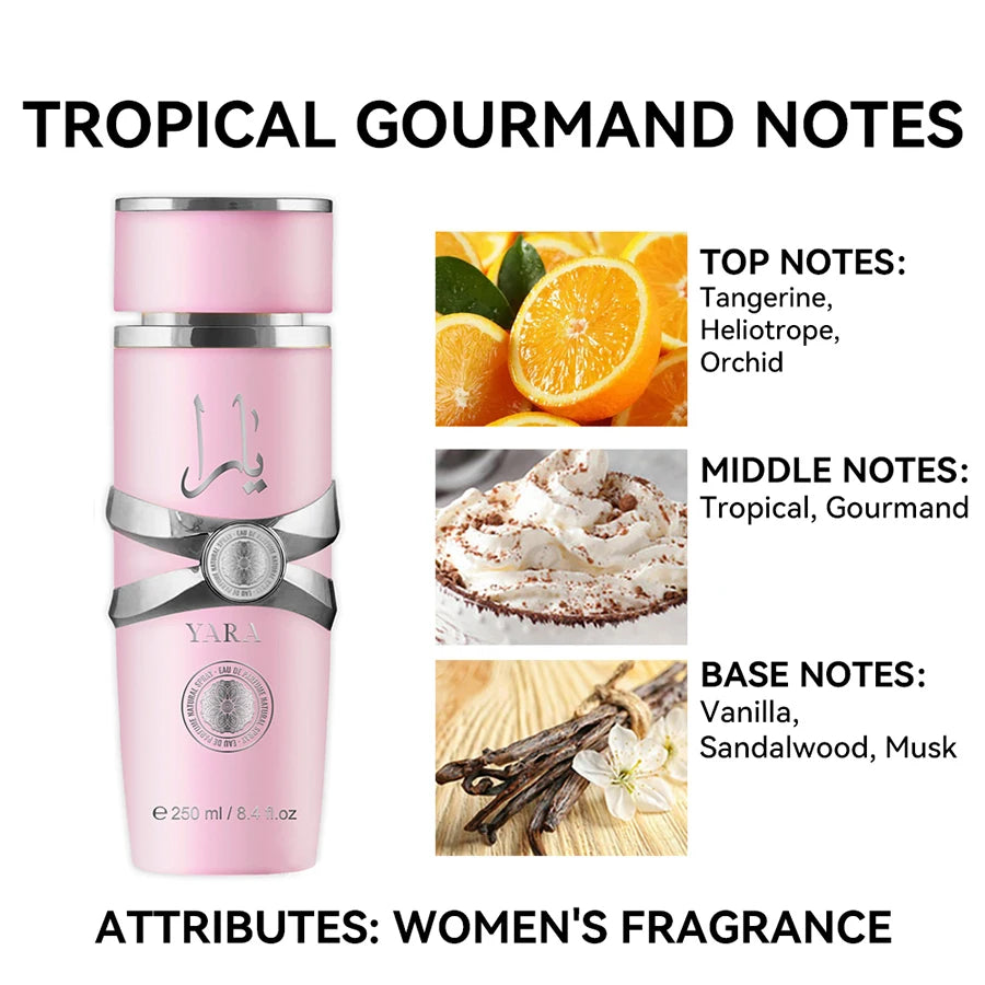 250ML 8.4FL.OZ Amber Vanilla Yara Perfume, Long Lasting Gourmand Fragrance