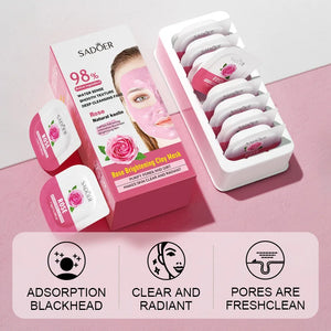 8pcs Rose Mud Mask Moisturizing Deep Cleansing Mask Whitening Blackhead Pores Oil Control Anti-Acne Smearing Mud Mask Face Care