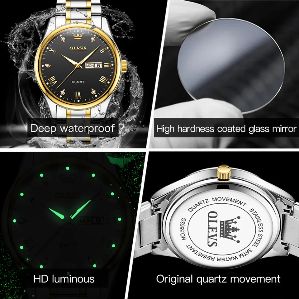 OLEVS High Quality Luxury Couple Watch For Men Women Stainless Steel Original Watches Top Brand Waterproof Couple Wrist Watches