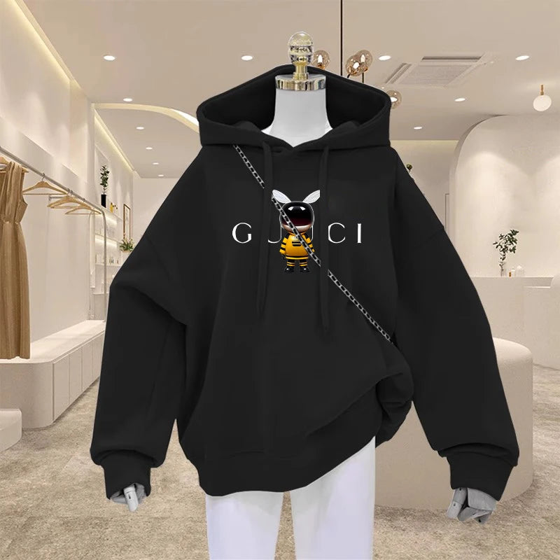 High Quality Print Fleece Hoodie Women's Fashion Graphic Loose Casual Sweatshirt