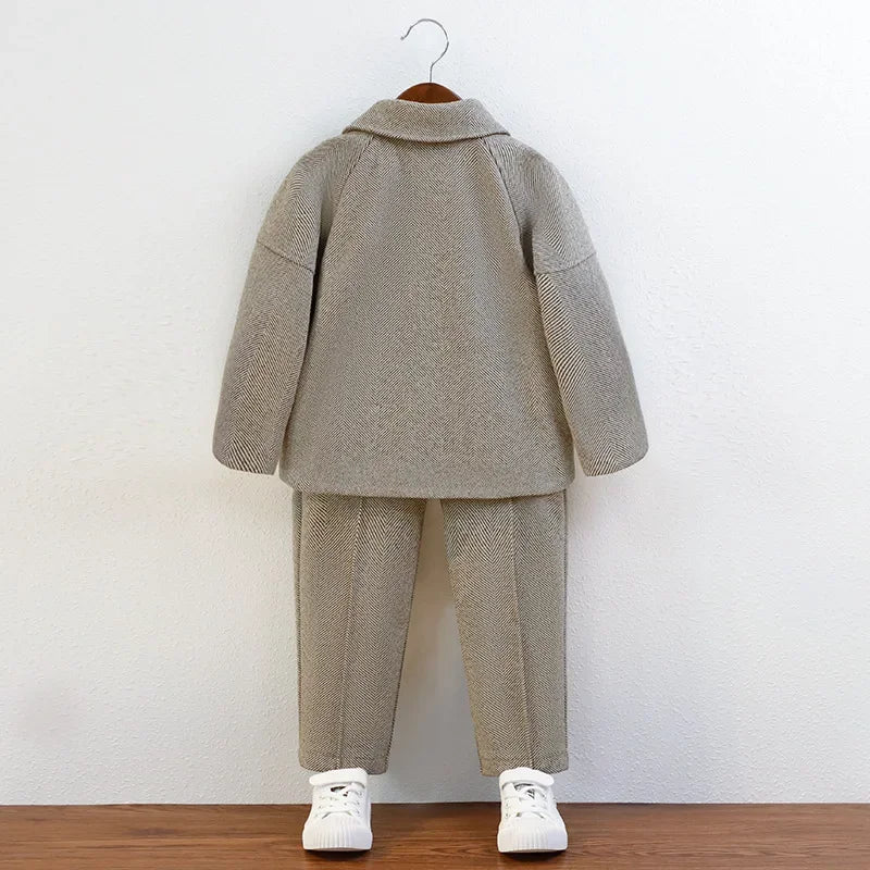 Children Autumn Outfits Gray Casual Blazers Jacket Trousers Two-piece 2 To 12 Years Kids School Uniform Spring Boys Wedding Suit
