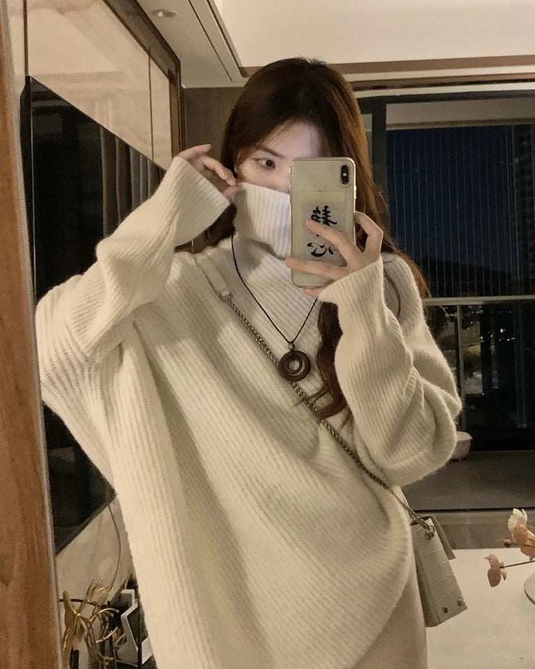 Pullover Off White Turtleneck Women's Sweater Gigh Neck Jerseys Knit Woman