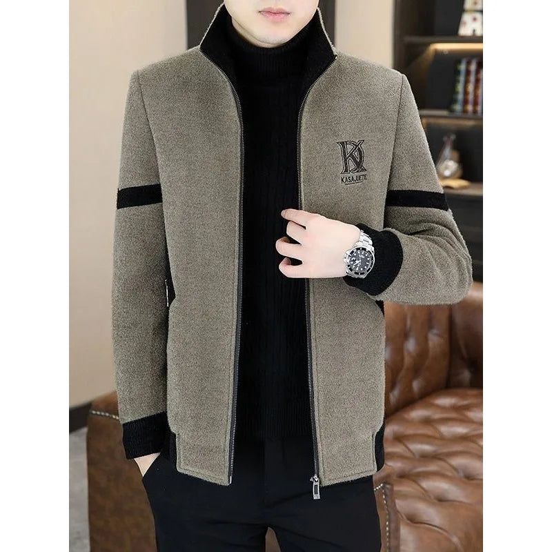 Men's Clothing Winter high quality Mink Jacket Handsome Collar Woolen Coat fleece-lined Thickened Jacket