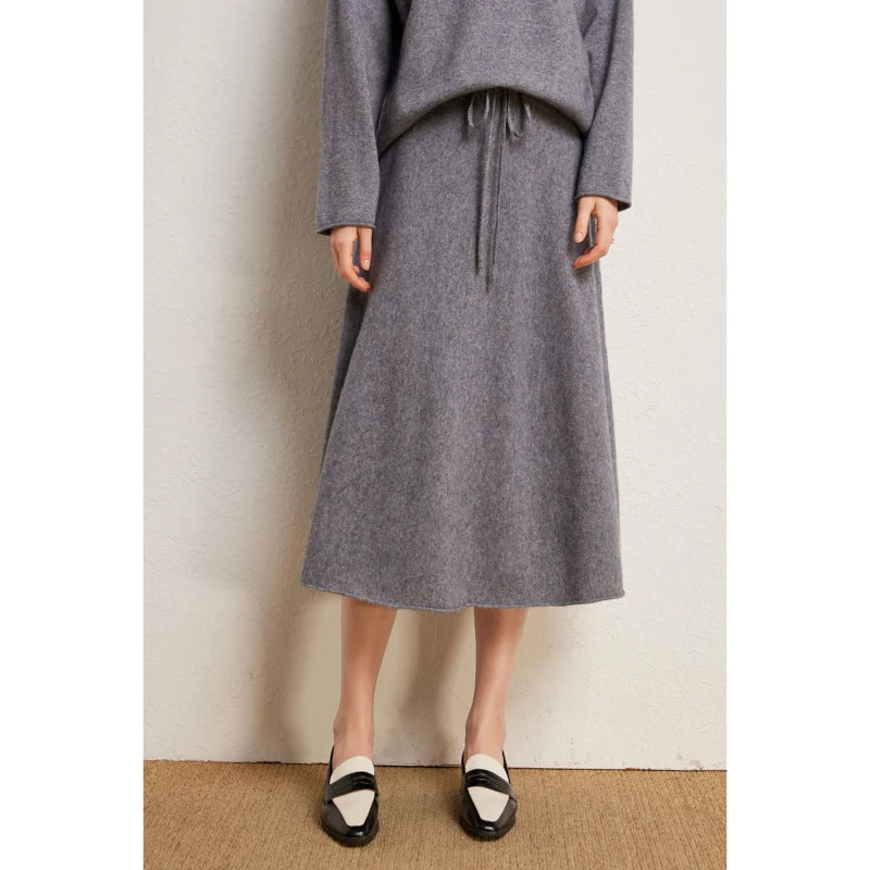 Autumn Winter 100% Cashmere Sweater Luxury Women's  Pullover Skirt Two Pieces Set