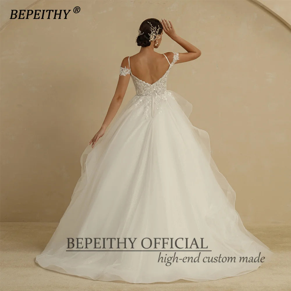 BEPEITHY Glitter A Line Ivory Wedding Dresses For Women