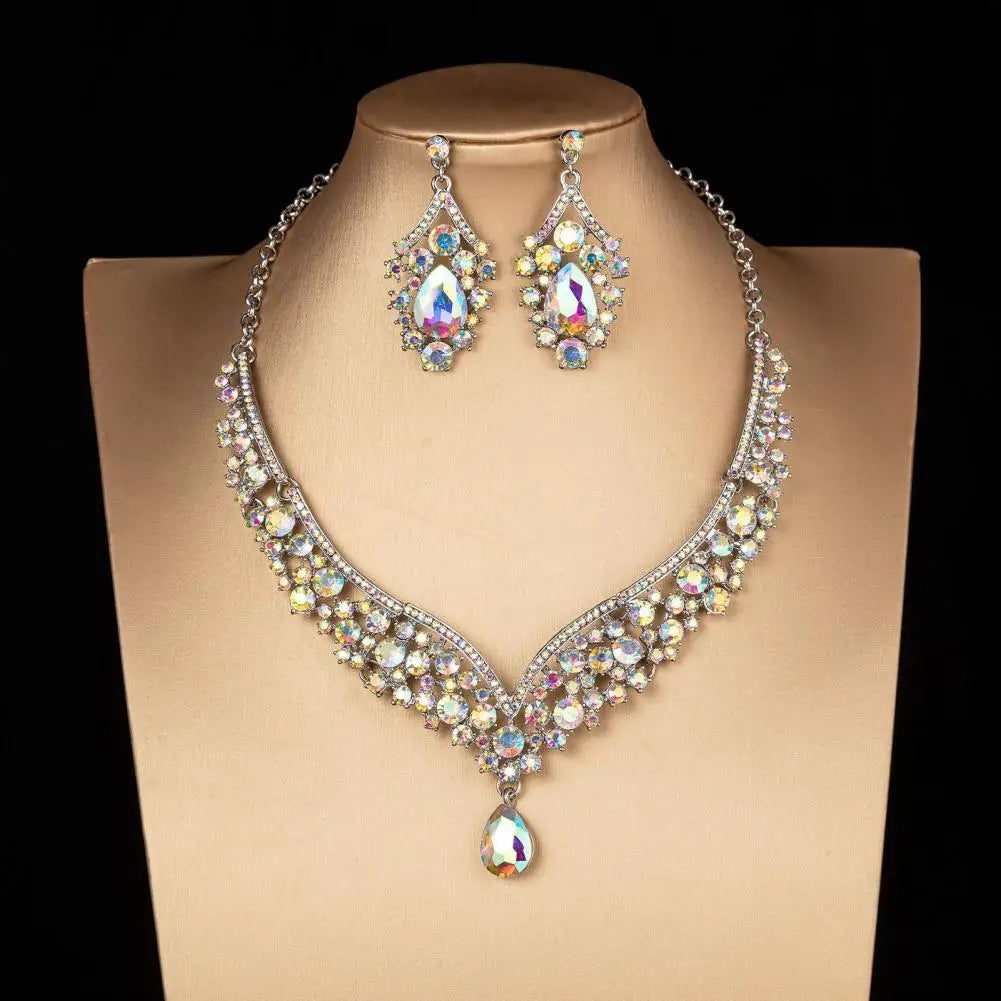 1 Set Bridal Earrings Necklace Rhinestones Jewelry