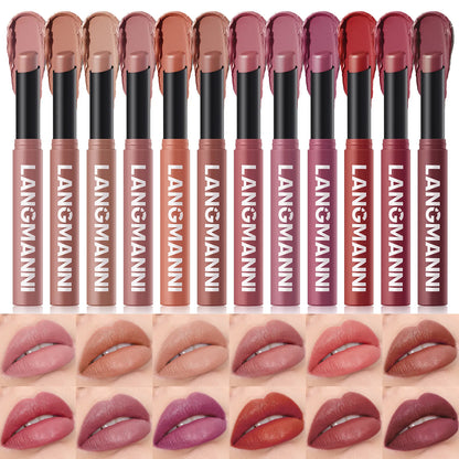 12 Colors Matte Lipstick Pen Waterproof Nude Lip Gloss