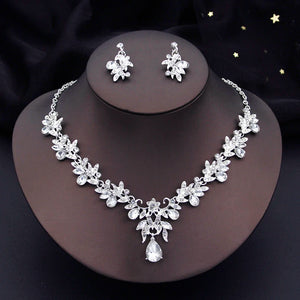 Water drop Butterfly Bridal Jewelry Sets for Women Earring Necklace Set Rhinestone Crystal Wedding Jewelry Sets 3 Pcs Gifts