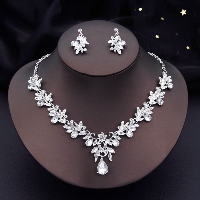 Water drop Butterfly Bridal Jewelry Sets for Women Earring Necklace Set Rhinestone Crystal Wedding Jewelry Sets 3 Pcs Gifts