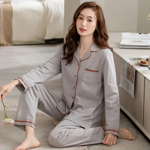 2025 Spring Couple Long Sleeve 100% Cotton Pajama Sets for Men Korean Loose Sleepwear Suit Pyjamas Women Homewear Home Clothes