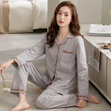 2025 Spring Couple Long Sleeve 100% Cotton Pajama Sets for Men Korean Loose Sleepwear Suit Pyjamas Women Homewear Home Clothes