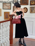 French Vintage Strap Dress Women Red Elegent Korean Party Midi Dress Female