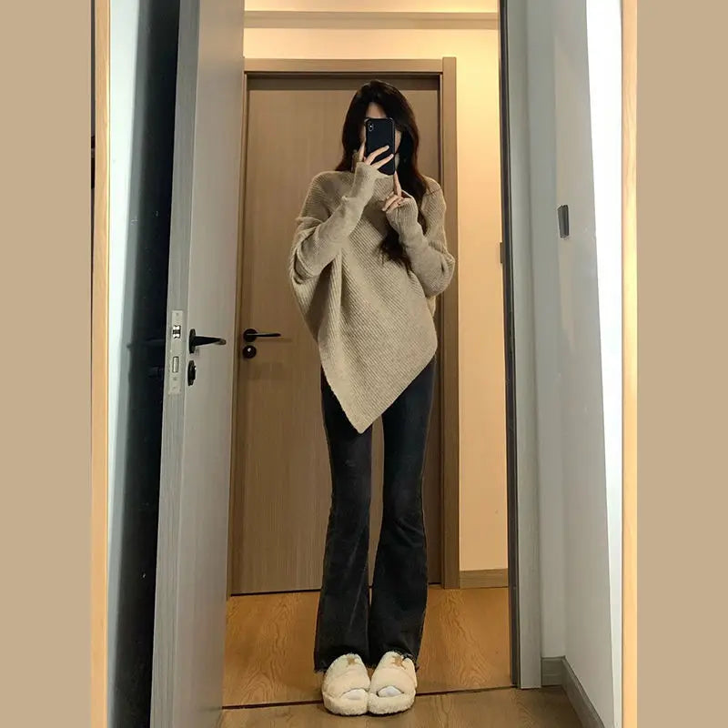 Pullover Off White Turtleneck Women's Sweater Gigh Neck Jerseys Knit Woman