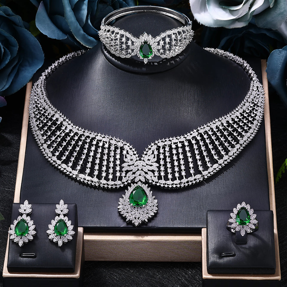 4-Piece Jewelry Set Angel Design Bride Necklace Earring Set AAA Cubic Zirconia Women's Wedding Accessories