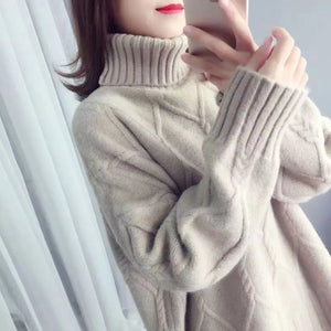 Autumn Winter New Fashion High Collar Long Sleeve Solid Sweaters Women's Clothing
