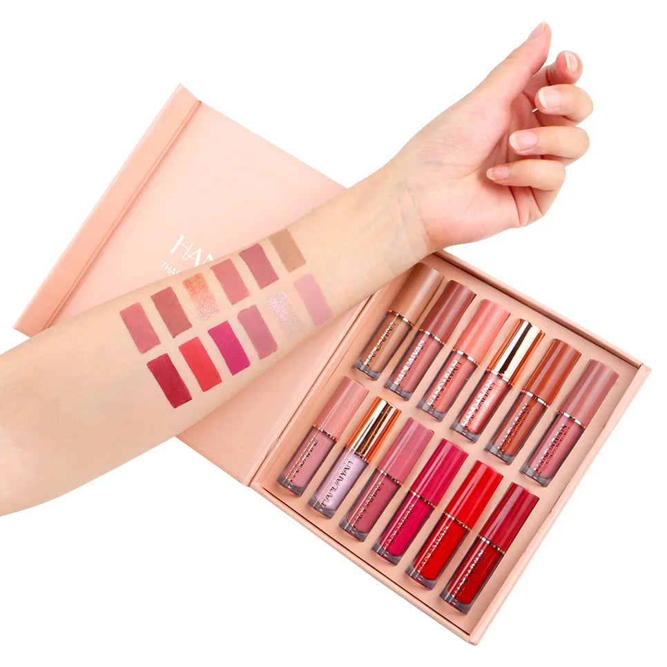 12Pcs/Box Matte Liquid Lipstick + High Shine Transparent Clear Lip Gloss