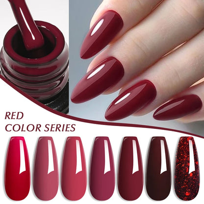 7ML Red Gel Nail Polish Autumn Winter Nails Red Glitter Semi Permanent Varnish Soak Off UV LED Nail