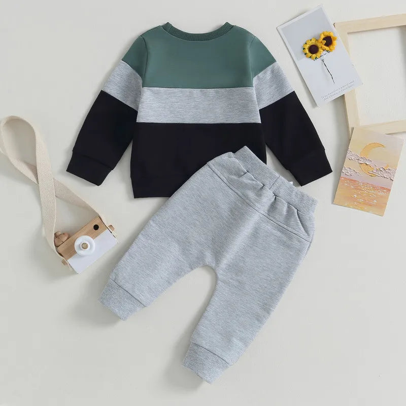 Newborn Baby Boy Pant Sets Autumn Clothes 2 Piece Outfits Contrast Color Long Sleeve Sweatshirt