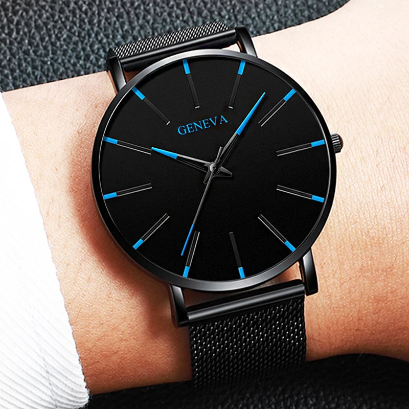 Fashion Ultra Thin Men’s Watches Simple Steel Mesh Belt Quartz Wrist Watch