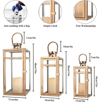 3 Stainless Steel Candle Lantern Metal Candle