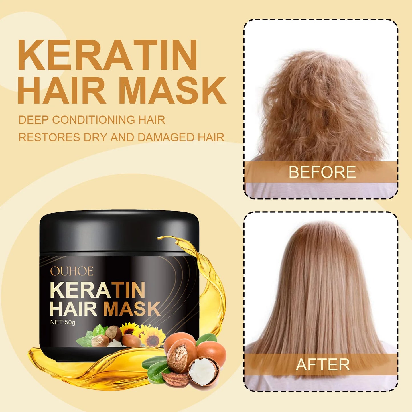 Keratin Hair Mask For Damage Hair Magical Treatment Frizzy Soft Smooth Shiny Professional Hair Straighten Conditioner Scalp Care