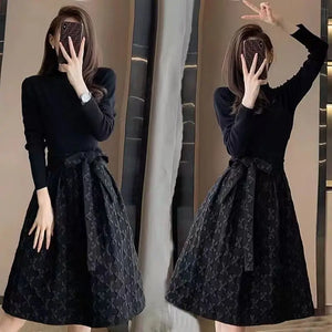Black Women's Long Sleeve Dresses Birthday Bow Female Dress