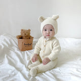 2Pcs Baby Winter Jumpsuits Hat Faux Fur Footed Newborn Romper for Girls Boys Clothes Soft Warm Toddler Outfit Set Kids Clothing