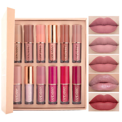 12Pcs/Box Matte Liquid Lipstick + High Shine Transparent Clear Lip Gloss