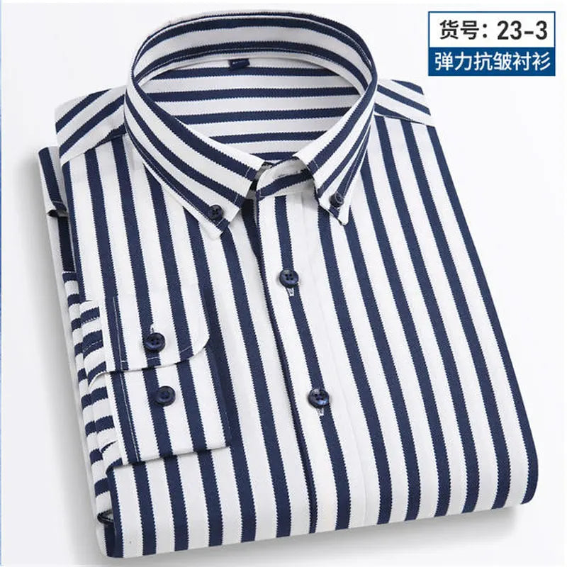 Summer men's long-sleeved shirt spring and summer ice silk thin stripes business casual high-quality work clothes wear fashion