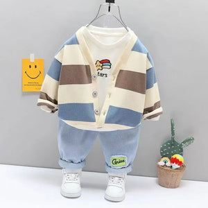 Fashion Children Boy Clothing Outfits Set High Quality Striped Coat + T Shirt + Jeans Pants 3PCS Boys Kids Clothes 1 2 3 4 Years