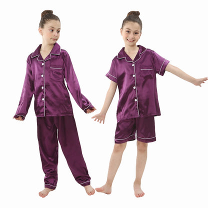 New Children Silk Satin Pyjamas Set Baby Sleepwear Autumn Kids Loungewear