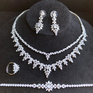 Missvikki Luxury 2 layers Necklace Earrings Bracelet Ring  Jewelry Sets Romantic Wedding DUBAI Beads Bridal Accessories Shiny CZ