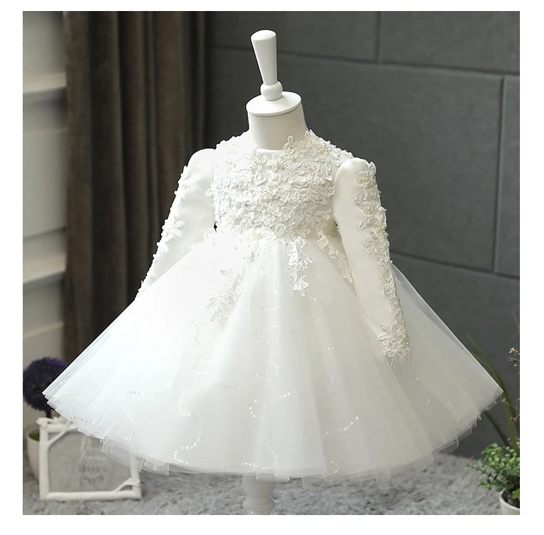 Sequin Tulle Baby Girl Dresses Newborn 1st Birthday Dress Long Sleeve Little Girl Party Dress
