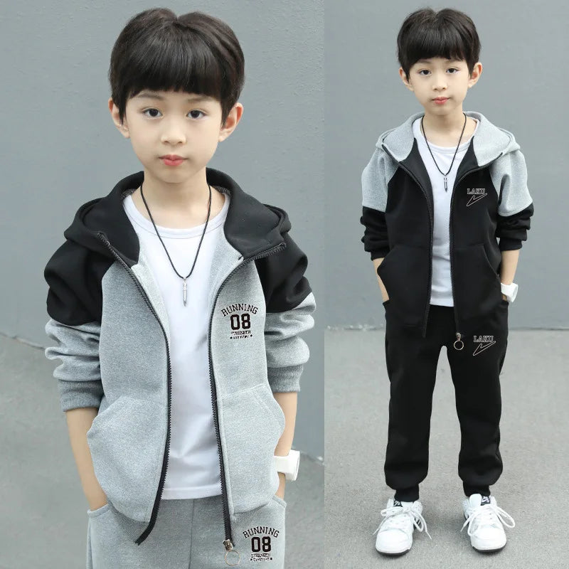 autumn zipper splicing jacket hoodie + pants Child tracksuit Clothes boys