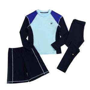 Boy Swimwear Rash Guard Long Sleeve Shirt Dark Blue Pants Children kids Swimsuit