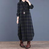 Women Autumn Checked Shirt Dress Lapel Long Sleeves