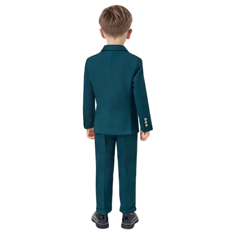 Children Formal Green 4pcs Suit Set Boys Birthday Wedding Party Performance Costume Kids Blazer Vest Pants Bowtie Outfit