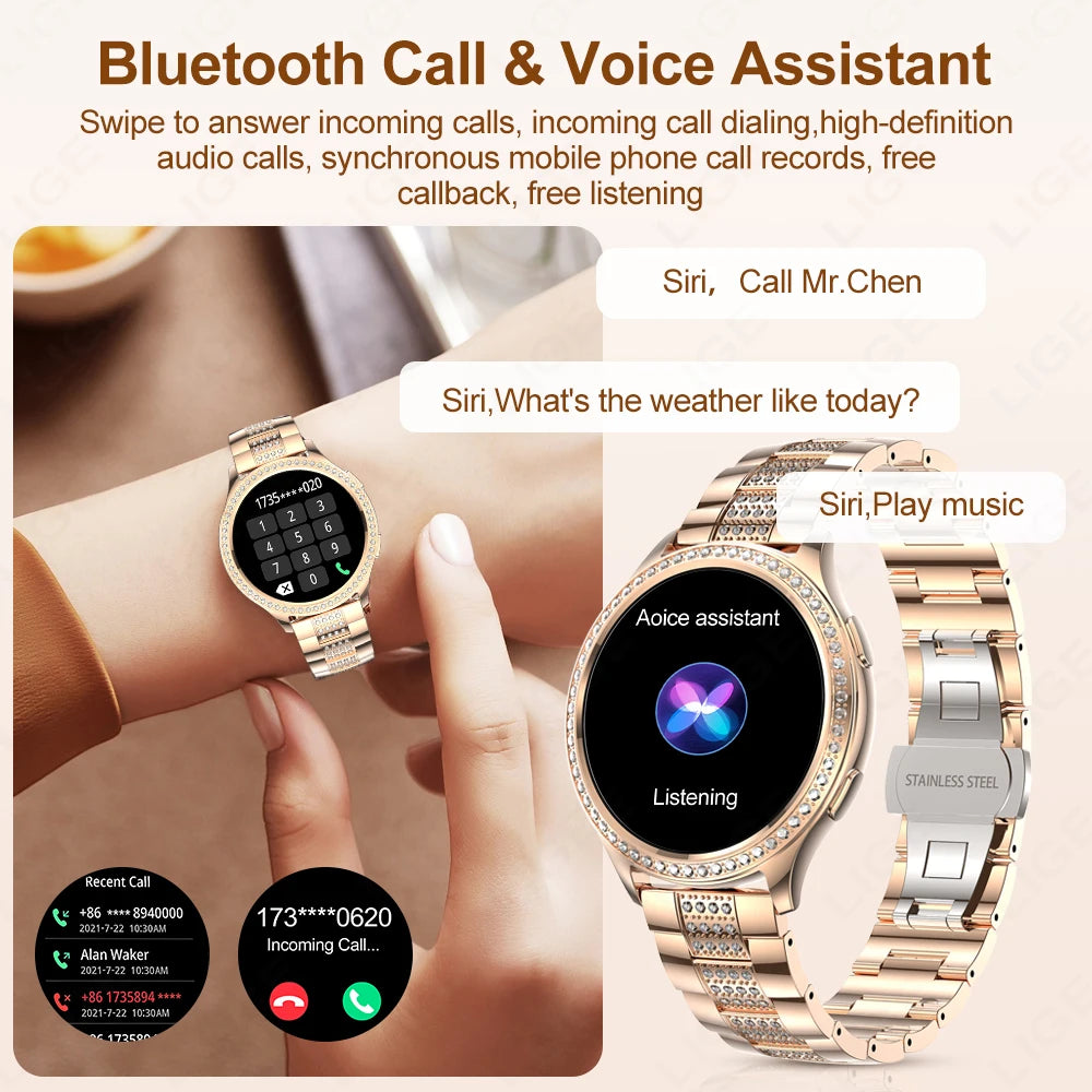 LIGE 1.32 inch Women Smart Watch Bluetooth Call AI Voice Assistant Women's Watches