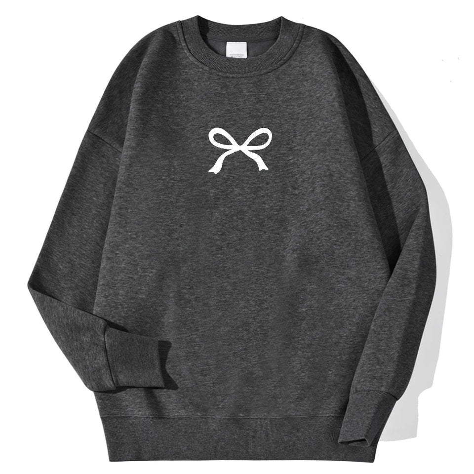 Casual Women's Sweatshirts Kawaii Bow Graphic Prints Pullover Comfortable Warm