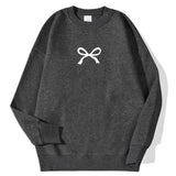 Casual Women's Sweatshirts Kawaii Bow Graphic Prints Pullover Comfortable Warm