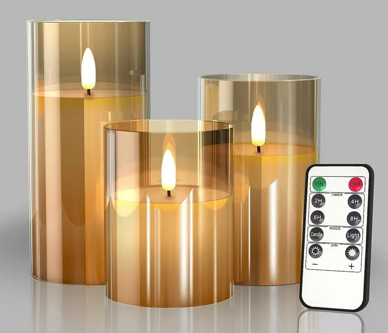 Set of 3 Rechargeable Electric Flameless Pillar Candle