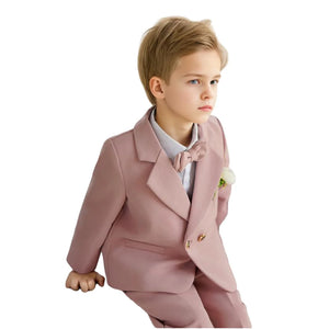 Boys Spring Autumn Formal Pink Suit Children Kids Blazer Pants Bowtie Outfit