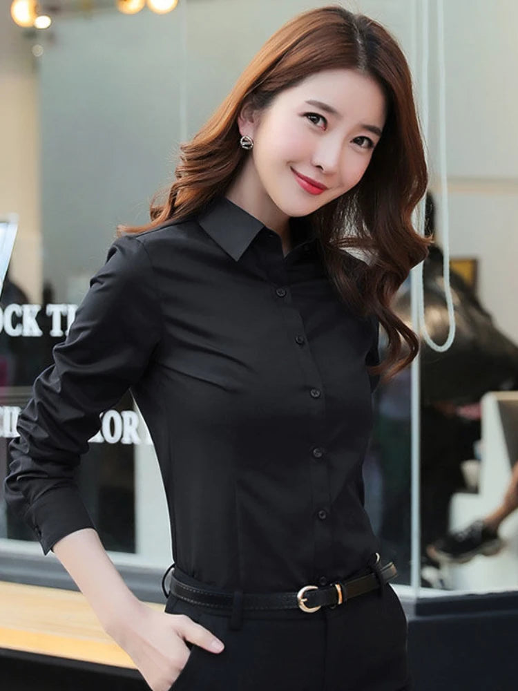 Female Long-sleeve Professional Shirt Formal Dress Large Size Work Clothes OL Button Womens Tops