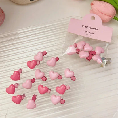 6Pcs/Set Heart Hairpins Women Peach Pink Color Mini Small Bangs Clip Side Hair Clip Simple Headwear Girls Y2K Korean Accessories