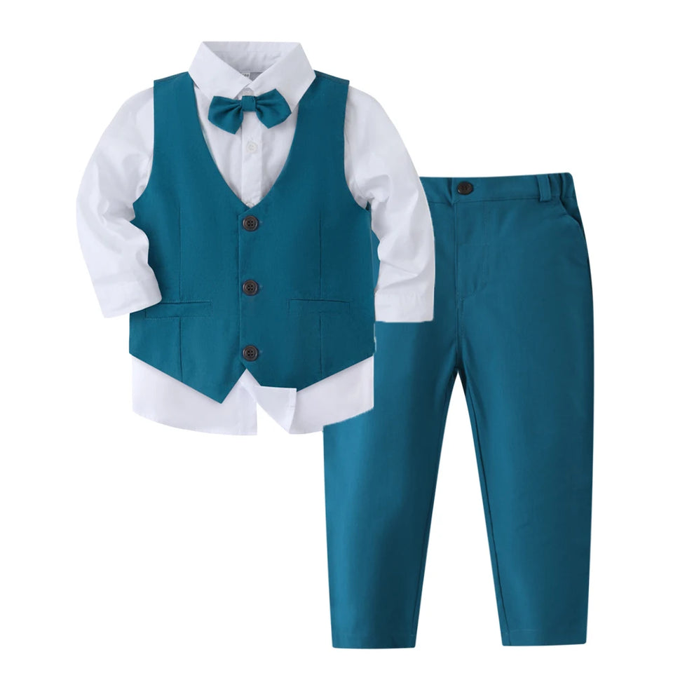 Pink Wedding Flower Suit for Kid Boy Spring Autumn Winter Gentleman Vest 4PCS Formal Sets 123456 Years Children Birthday Clothes