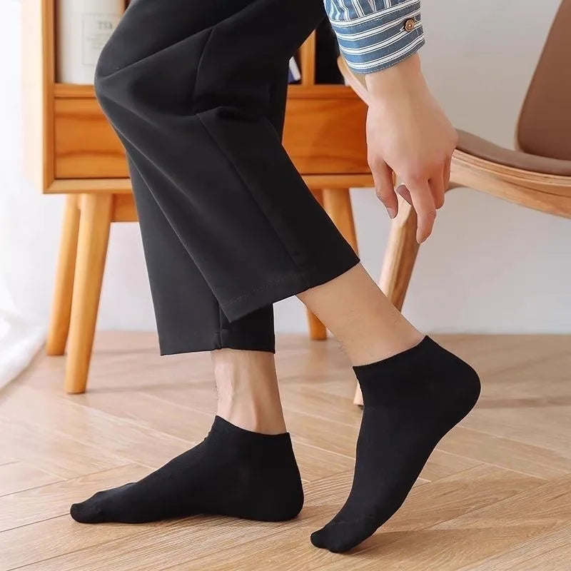 Men's Socks Spring Summer Thin Breathable Soft Polyester Cotton Socks Black Casual Business Ankle Boat Socks