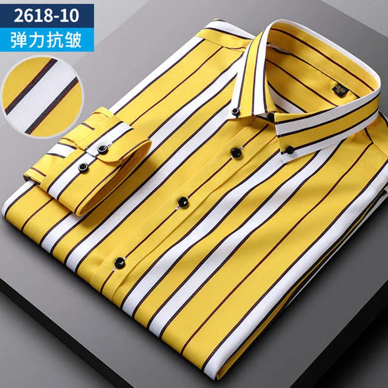 Summer men's long-sleeved shirt spring and summer ice silk thin stripes business casual high-quality work clothes wear fashion