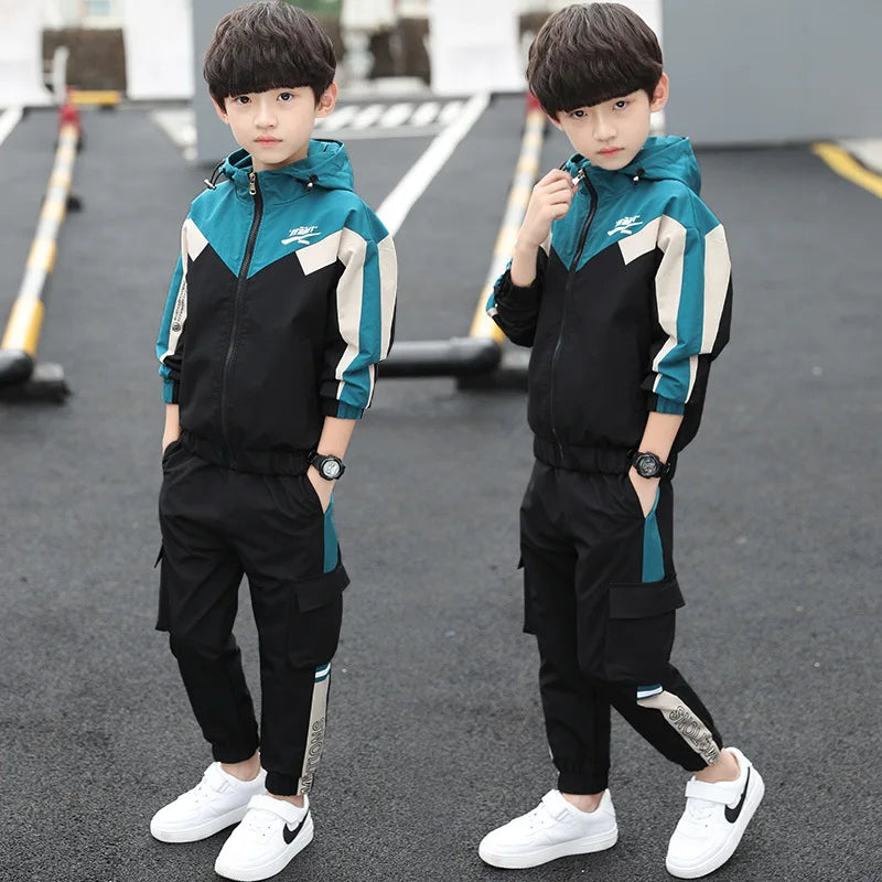 Teen Kids Spring/Autumn Long Sleeve Children's Hooded Sport Suit Boy's Clothing Sets